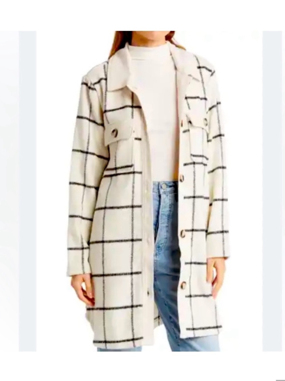 MELLODAY Cream Plaid Button-Front Shacket